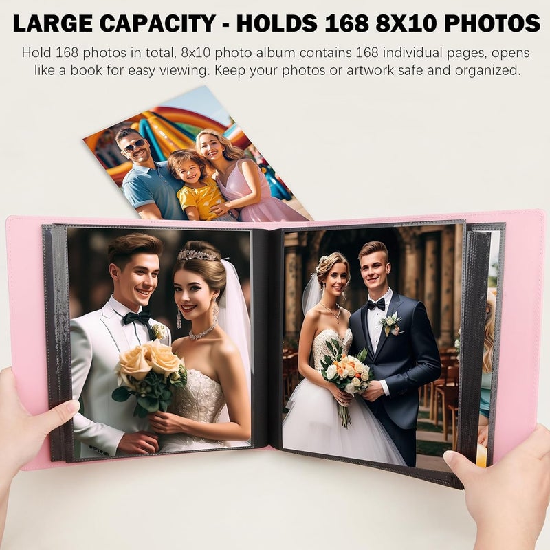 Aevdor 8x10 Photo Album 168 Pockets Holds 168 Photos, Large Capacity Leather Cover Family Wedding Baby Photo Book for 8 x 10 Pictures, Photo Album 8x10 with Black Inner Pages (Pink) - Image 3